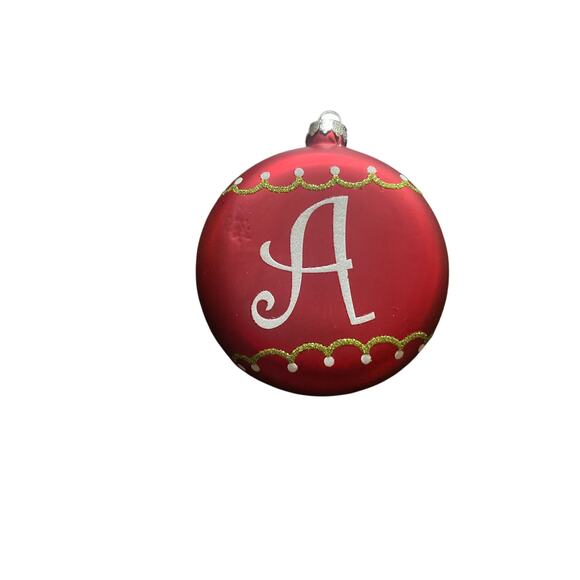 Monogram Initial Letter A Round Red Circular Glass Ornament - Picture 2 of 2